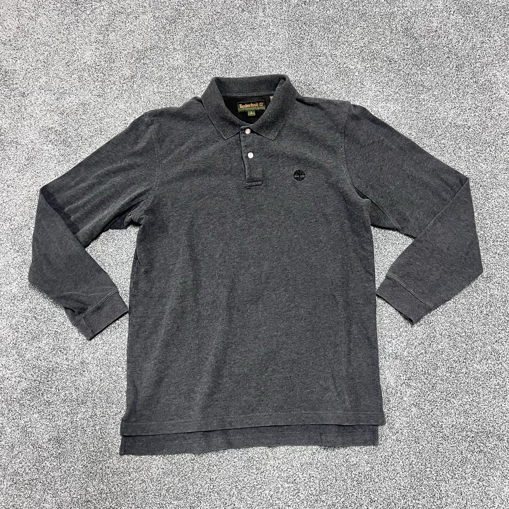 Timberland Long Sleeve Polo Shirt Charcoal Gray Logo Casual Men's S